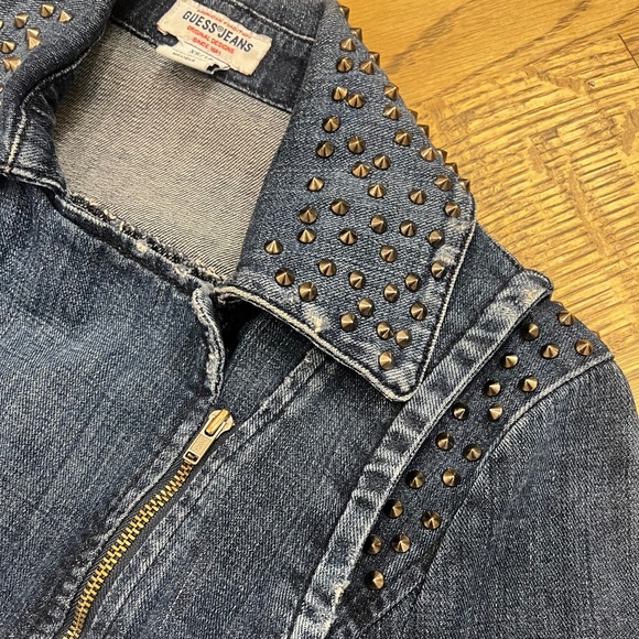 Vintage [GUESS] Americana Studded Denim | Asymmetrical USA Blue Jean Jacket | XS - Picture 4 of 16